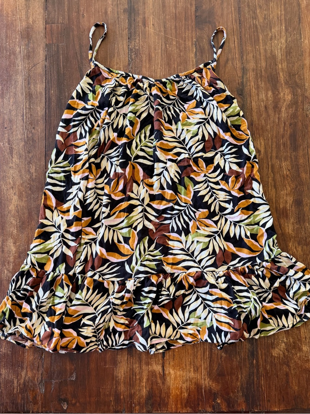 Billabong Black Tropical Leaf Ruffle Hem Dress